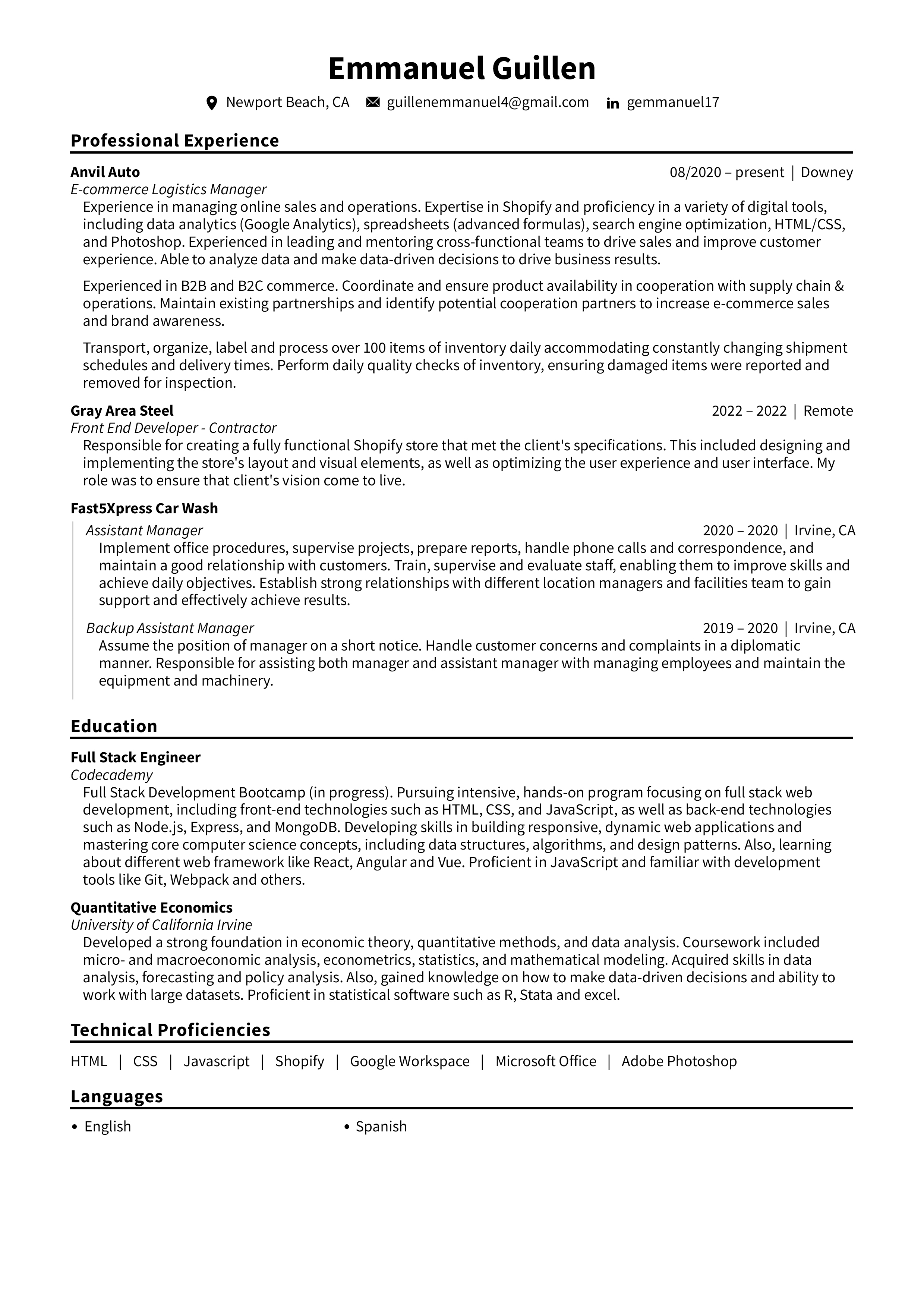 Resume of Emmanuel Guillen